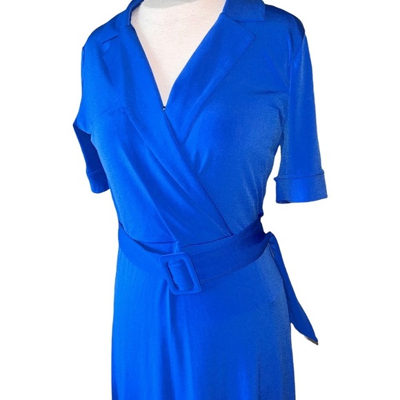 Gorgeous Sapphire Blue Tahari 3/4 Sleeve Crossbody Dress Size S/P - Picture 6 of 14